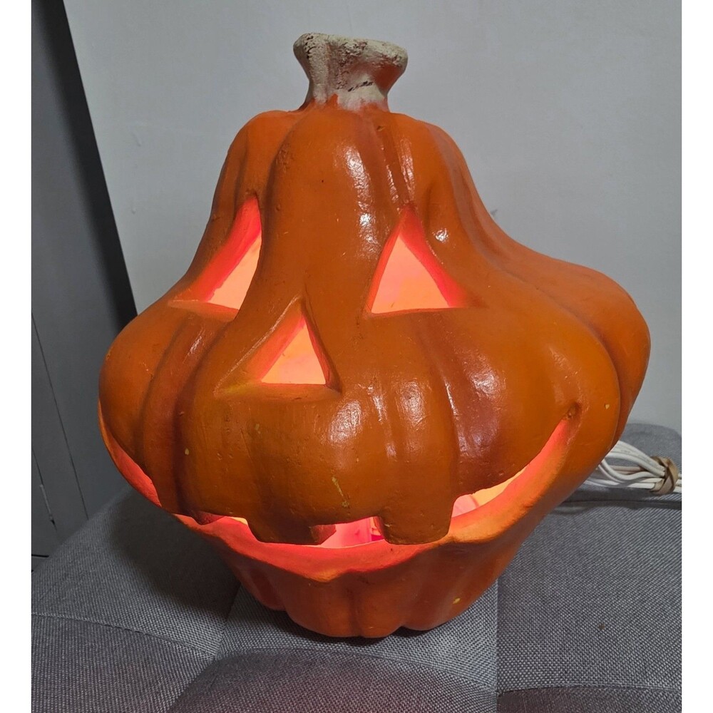 Vintage 1998 Halloween JackOLantern Pumpkin Foam BlowMold Paper Magic LightUp
